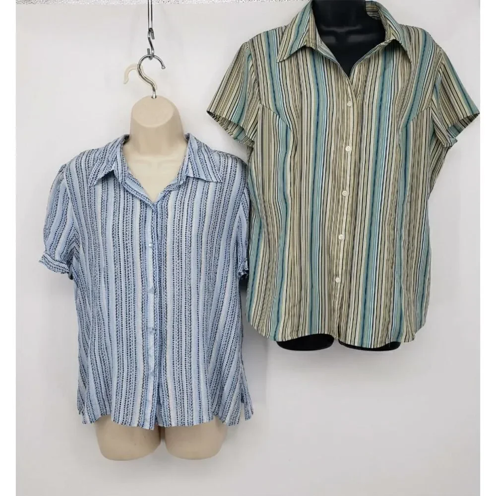 Blouses Size Lg Button Front Short Sleeves Stripes